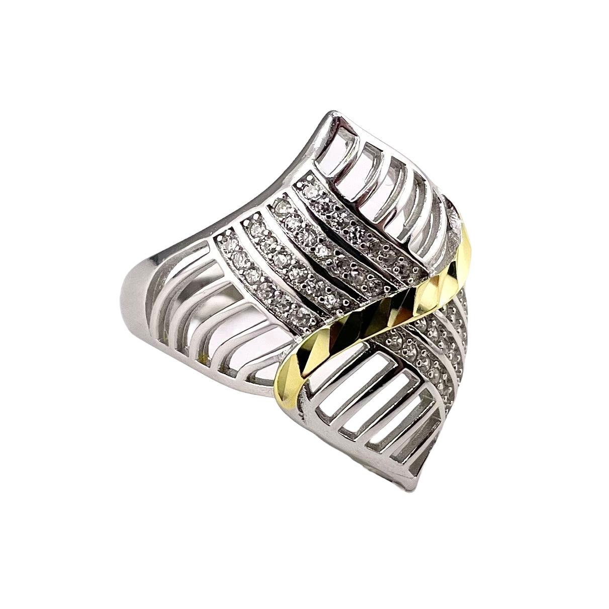 Two Tone CZ Ring Sterling Silver & Gold Plate