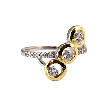 Two Tone CZ Slant Ring Sterling Silver & Gold Plate