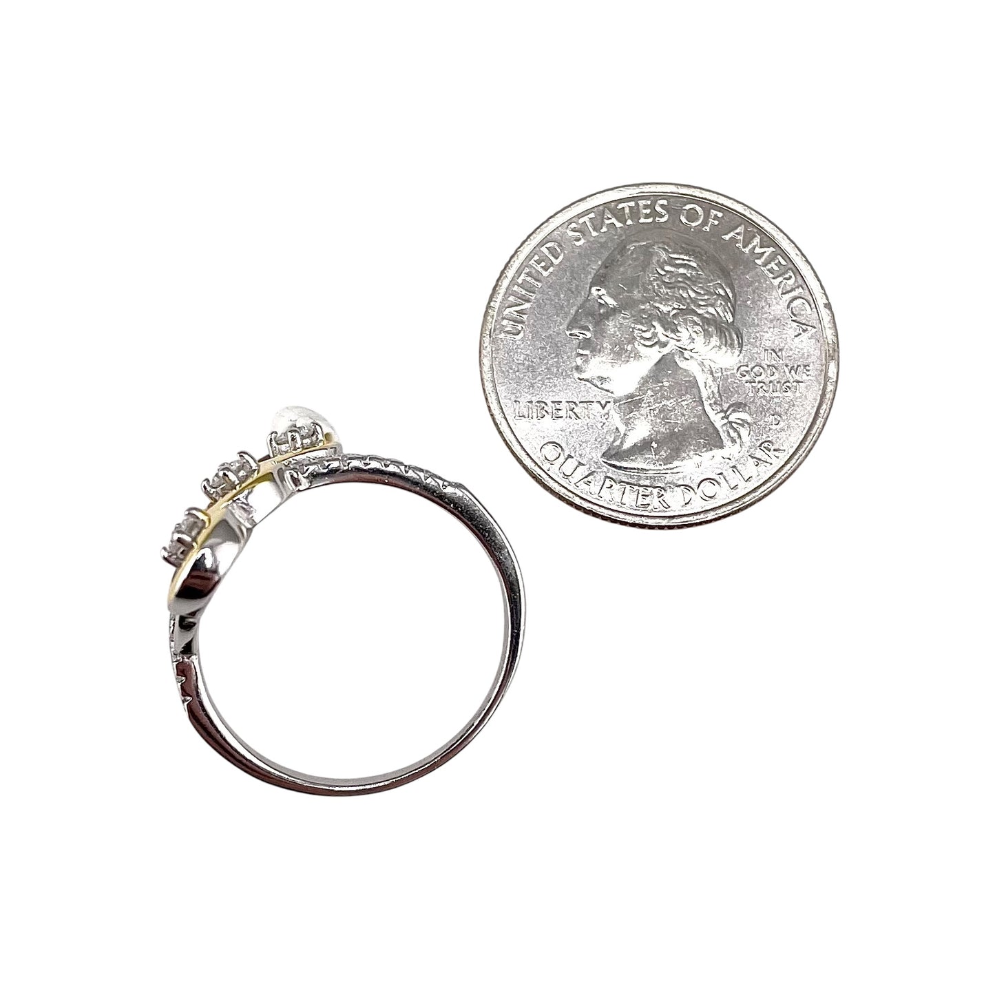 Two Tone CZ Slant Ring Sterling Silver & Gold Plate