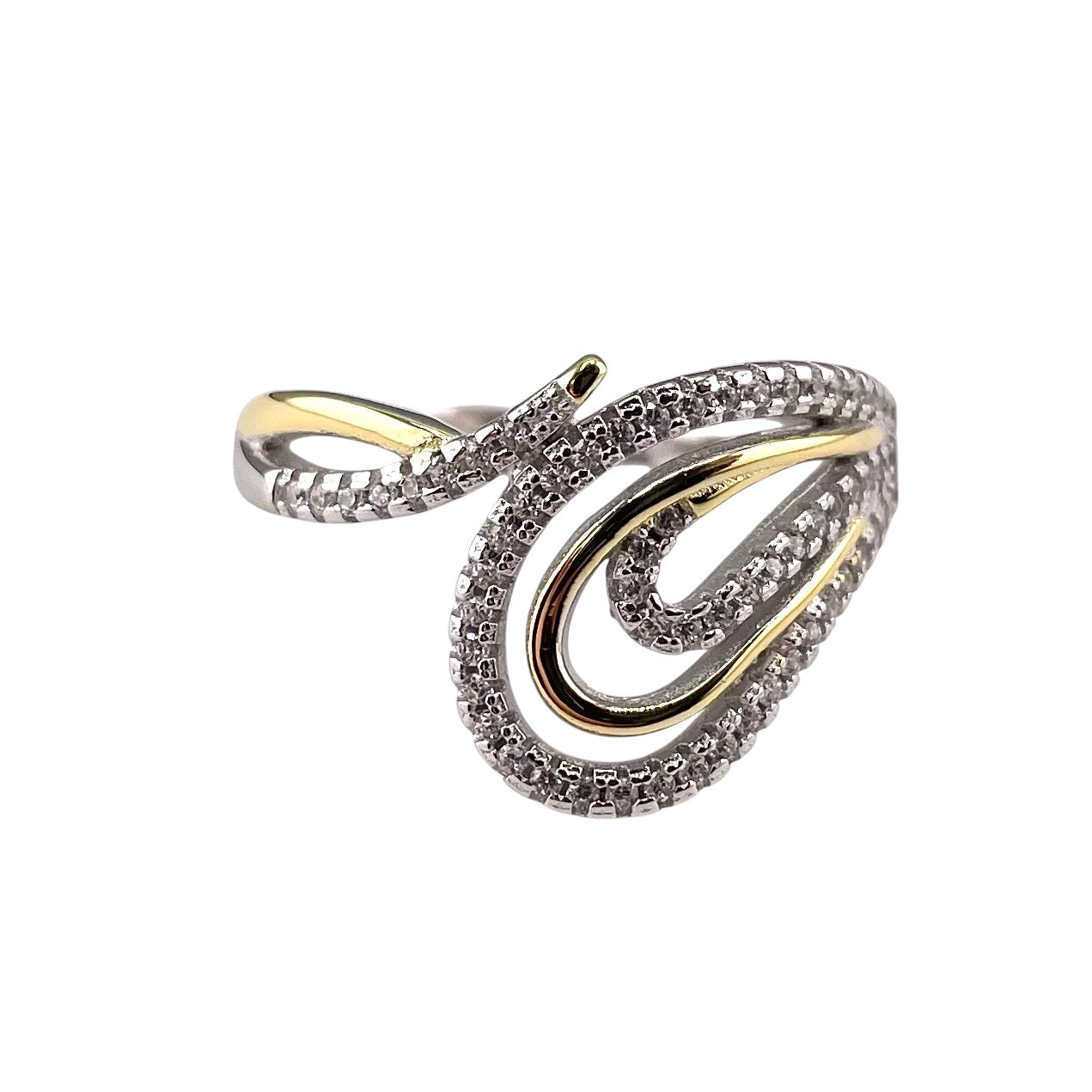 Two Tone CZ Ring Sterling Silver & Gold Plate