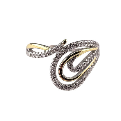 Two Tone CZ Ring Sterling Silver & Gold Plate
