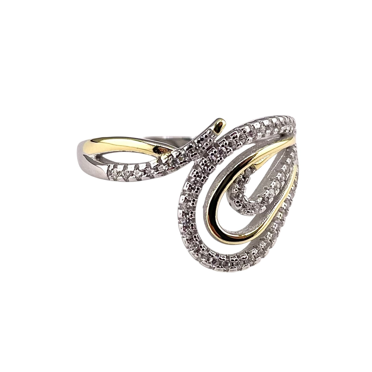 Two Tone CZ Ring Sterling Silver & Gold Plate