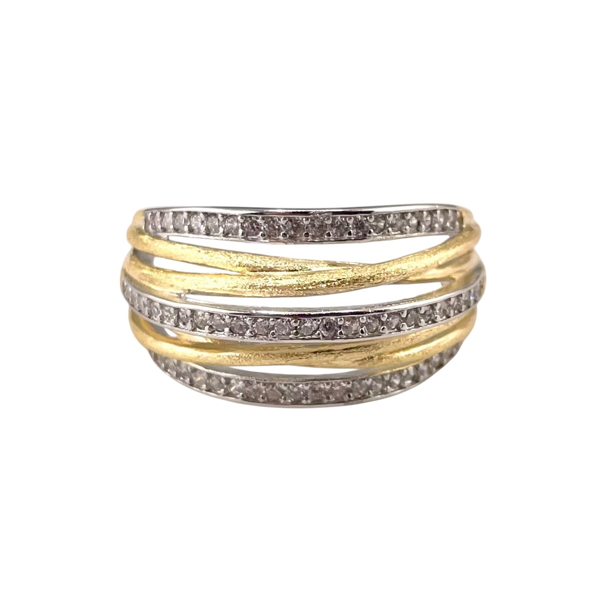 Two Tone CZ Ring Sterling Silver & Gold Plate