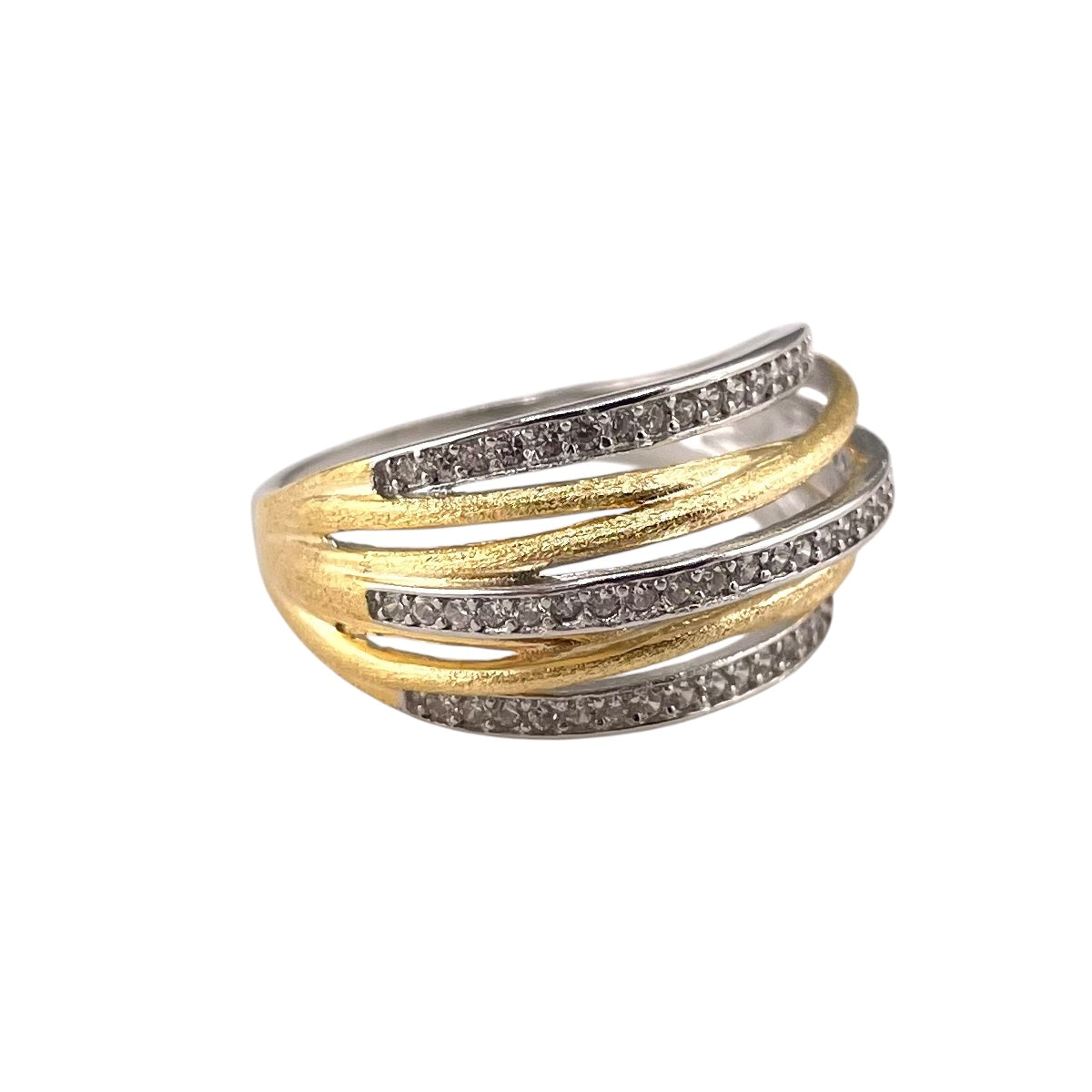 Two Tone CZ Ring Sterling Silver & Gold Plate