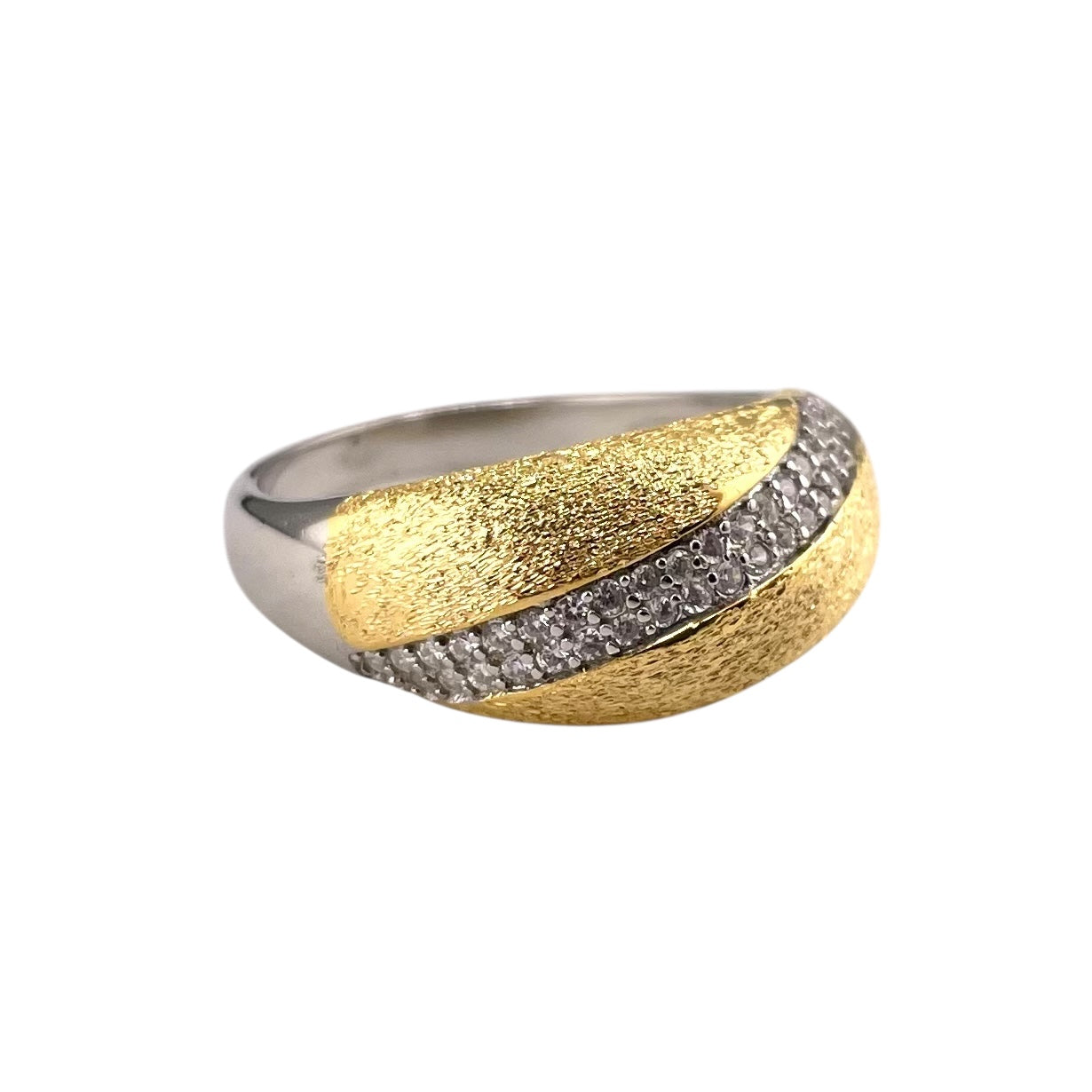Two Tone CZ Ring Sterling Silver & Gold Plate