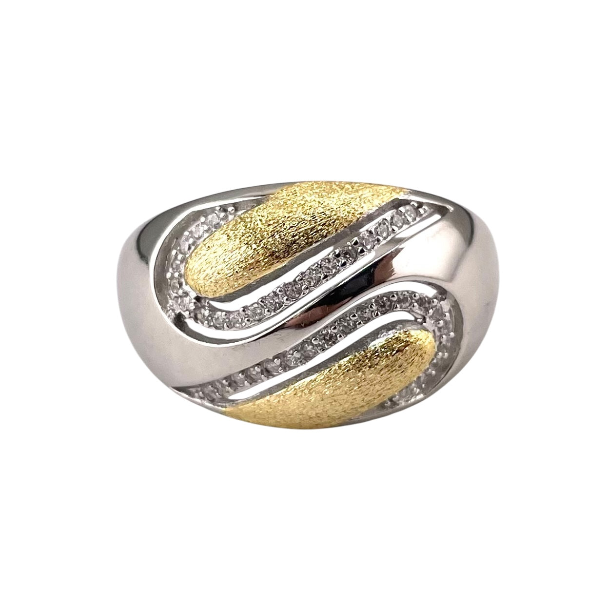 Two Tone CZ Ring Sterling Silver & Gold Plate