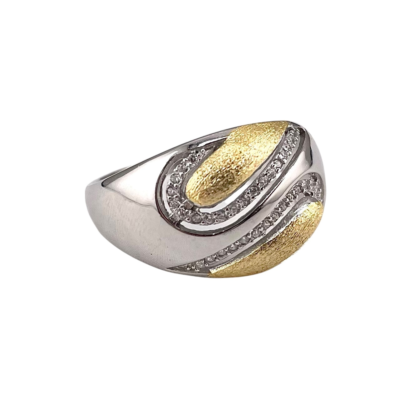 Two Tone CZ Ring Sterling Silver & Gold Plate