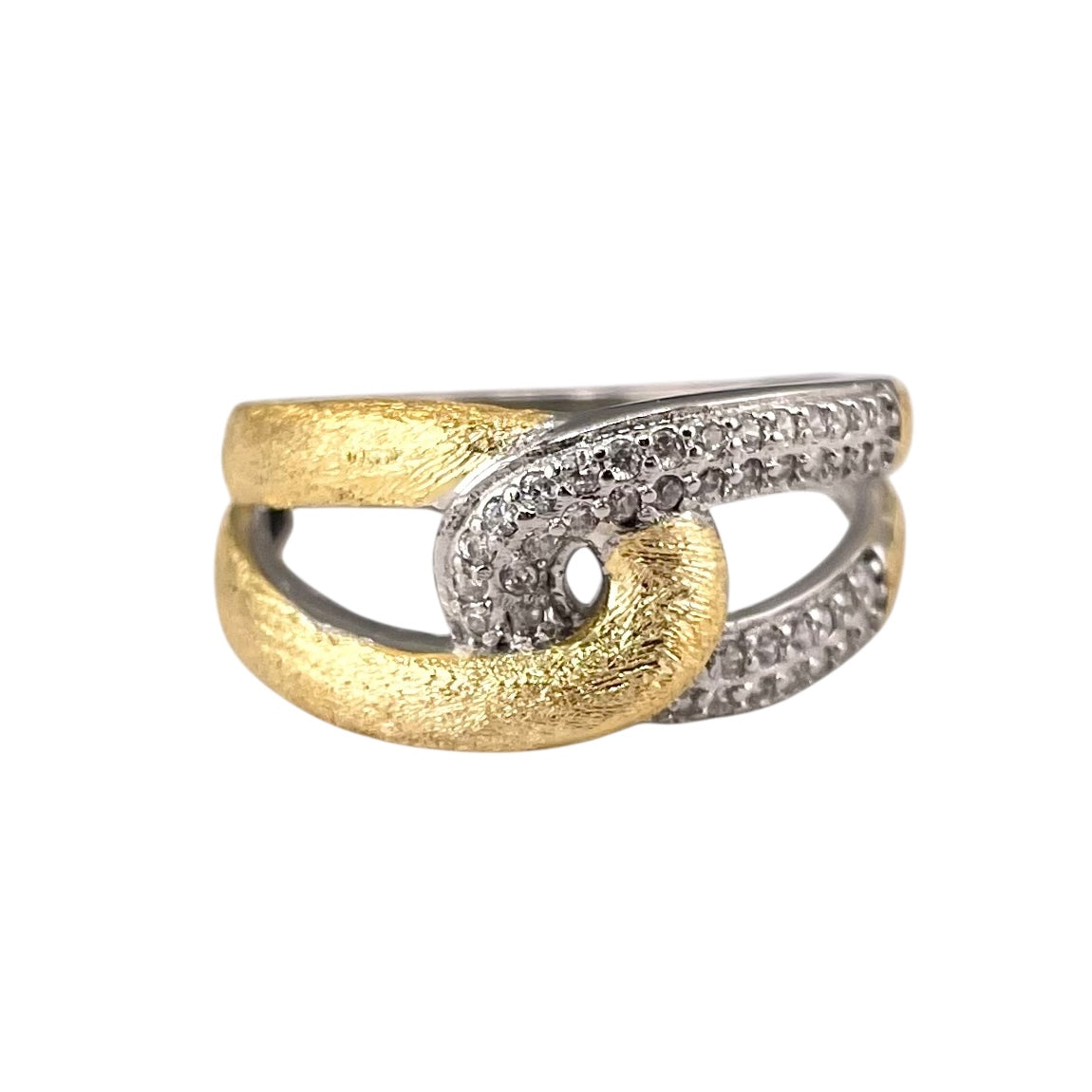 Two Tone CZ Link Ring Sterling Silver & Gold Plate