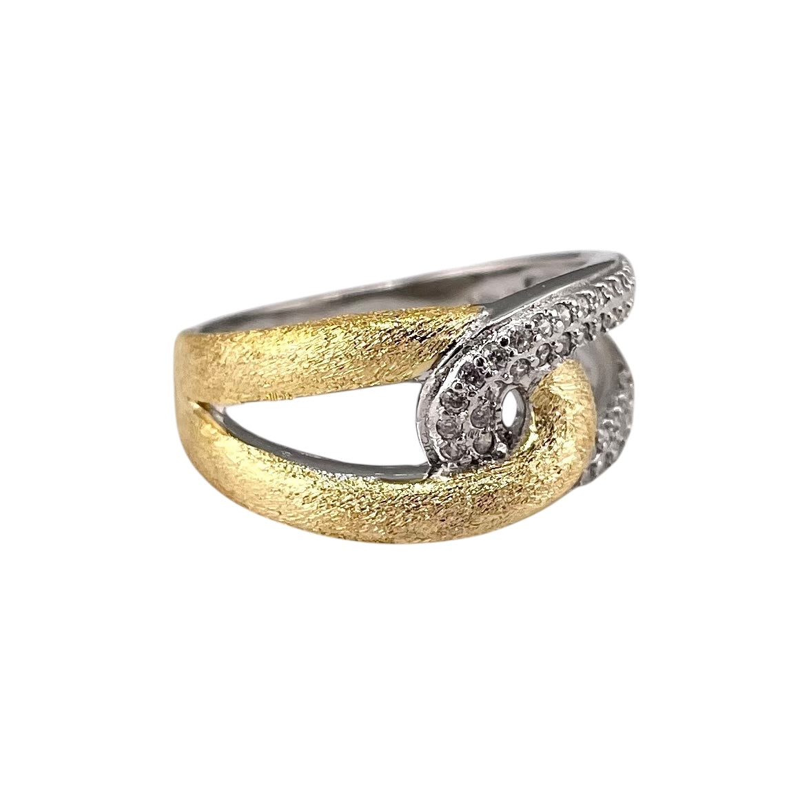 Two Tone CZ Link Ring Sterling Silver & Gold Plate
