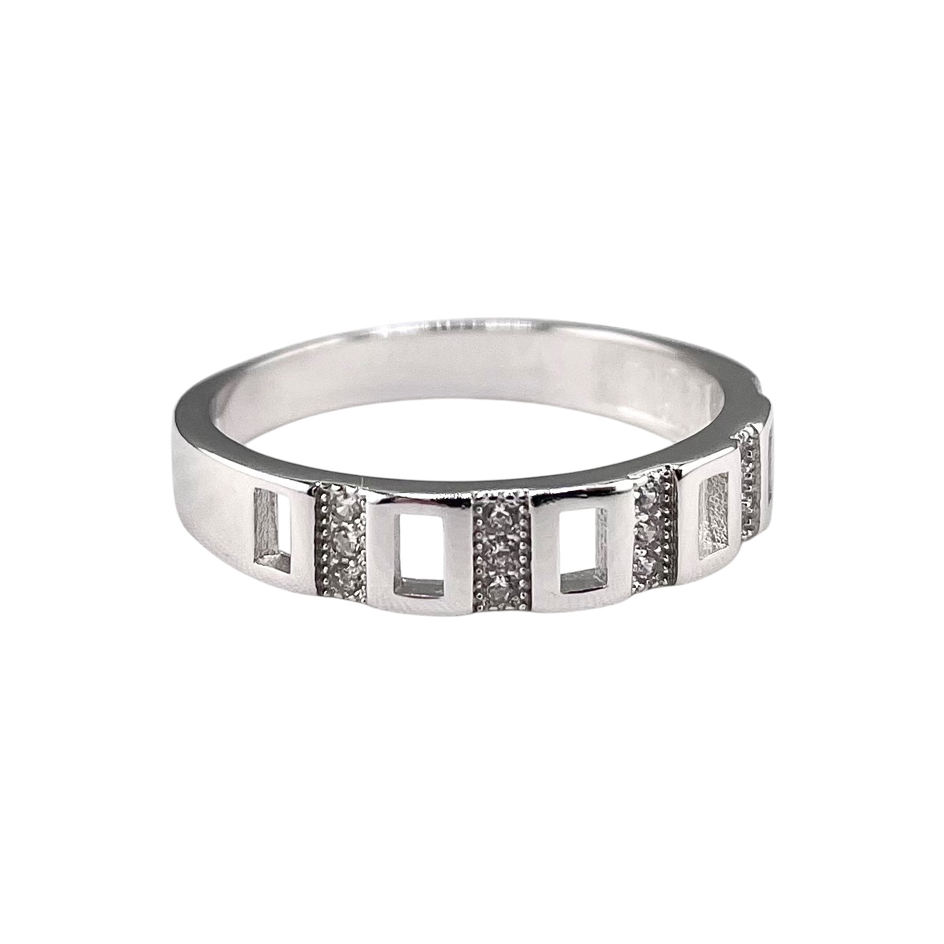 CZ Rectangle Row Ring Sterling Silver