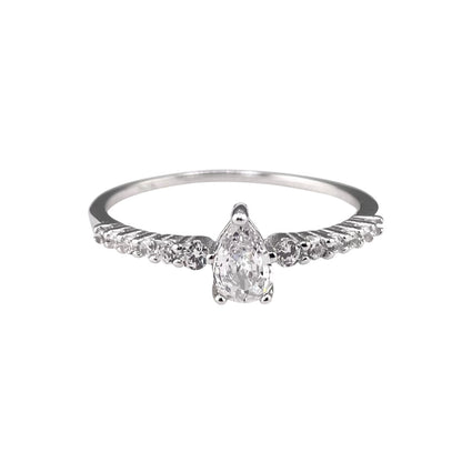 CZ Round Pear Ring Sterling Silver