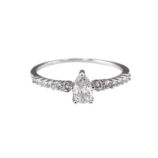 CZ Round Pear Ring Sterling Silver
