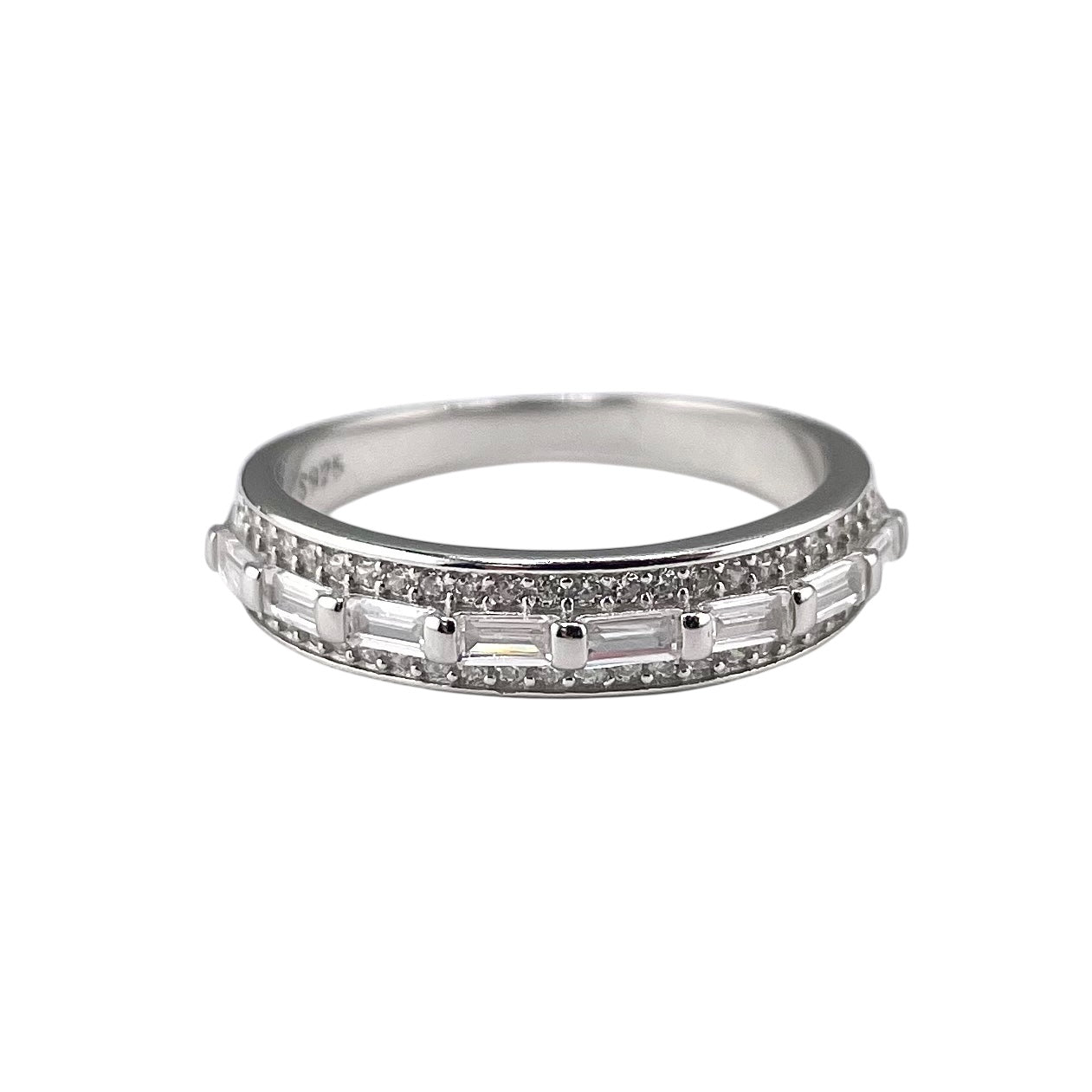 CZ Baguette Row Band Ring Sterling Silver