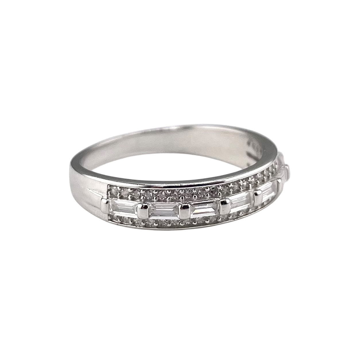 CZ Baguette Row Band Ring Sterling Silver