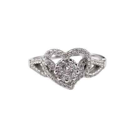 CZ Heart Cluster Ring Sterling Silver