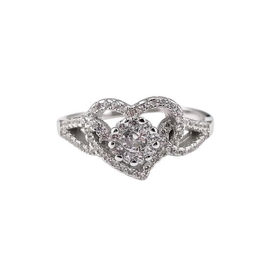 CZ Heart Cluster Ring Sterling Silver