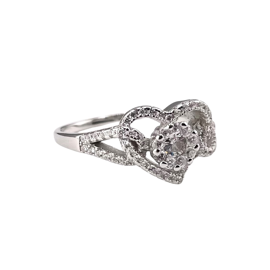 CZ Heart Cluster Ring Sterling Silver