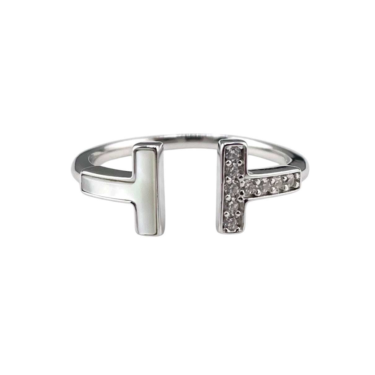 CZ Enamel Open Bar Ring Sterling Silver