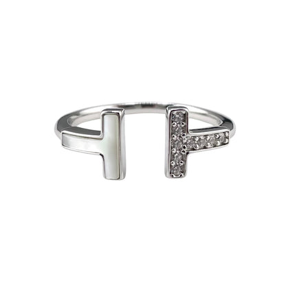CZ Enamel Open Bar Ring Sterling Silver