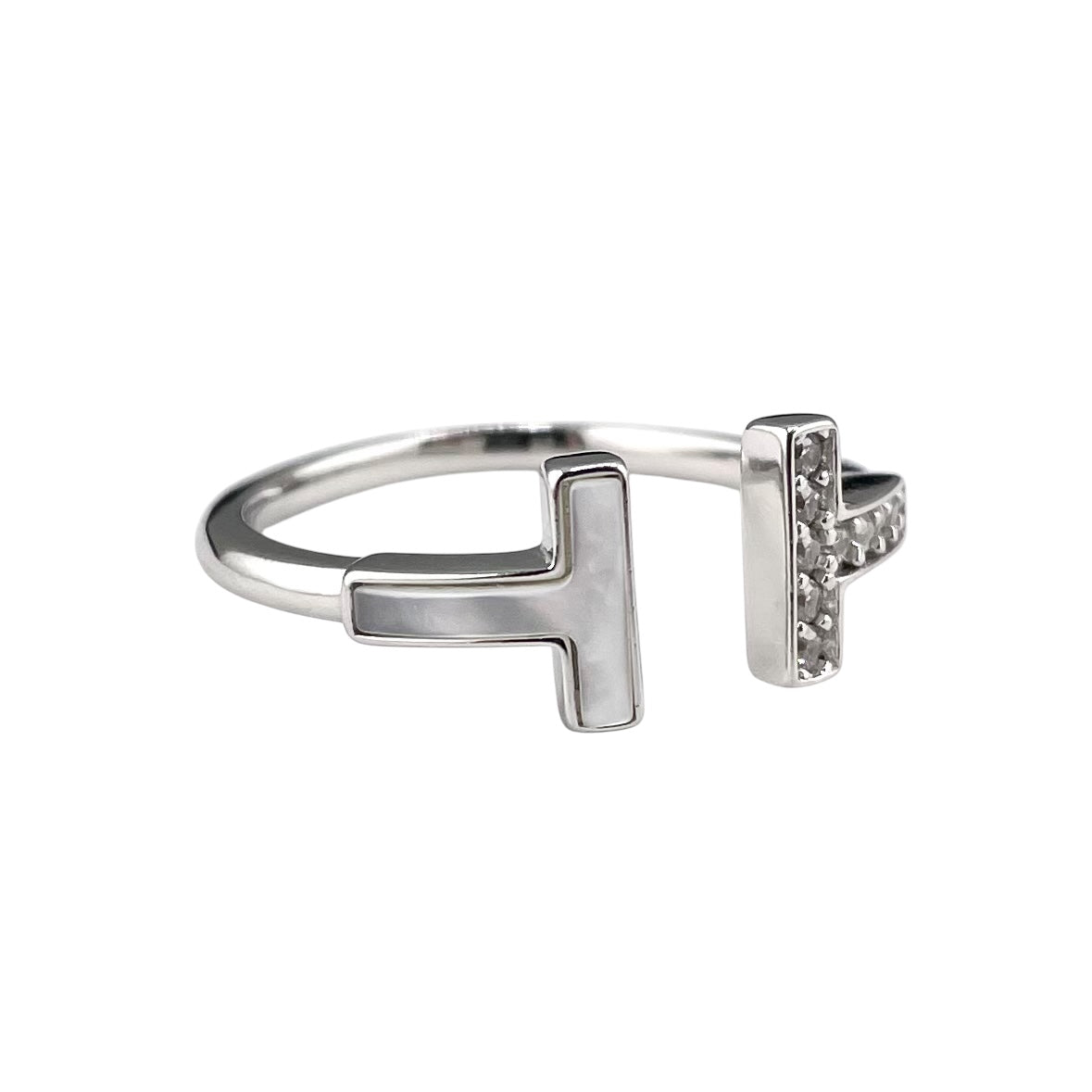 CZ Enamel Open Bar Ring Sterling Silver