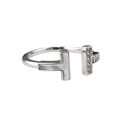 CZ Enamel Open Bar Ring Sterling Silver