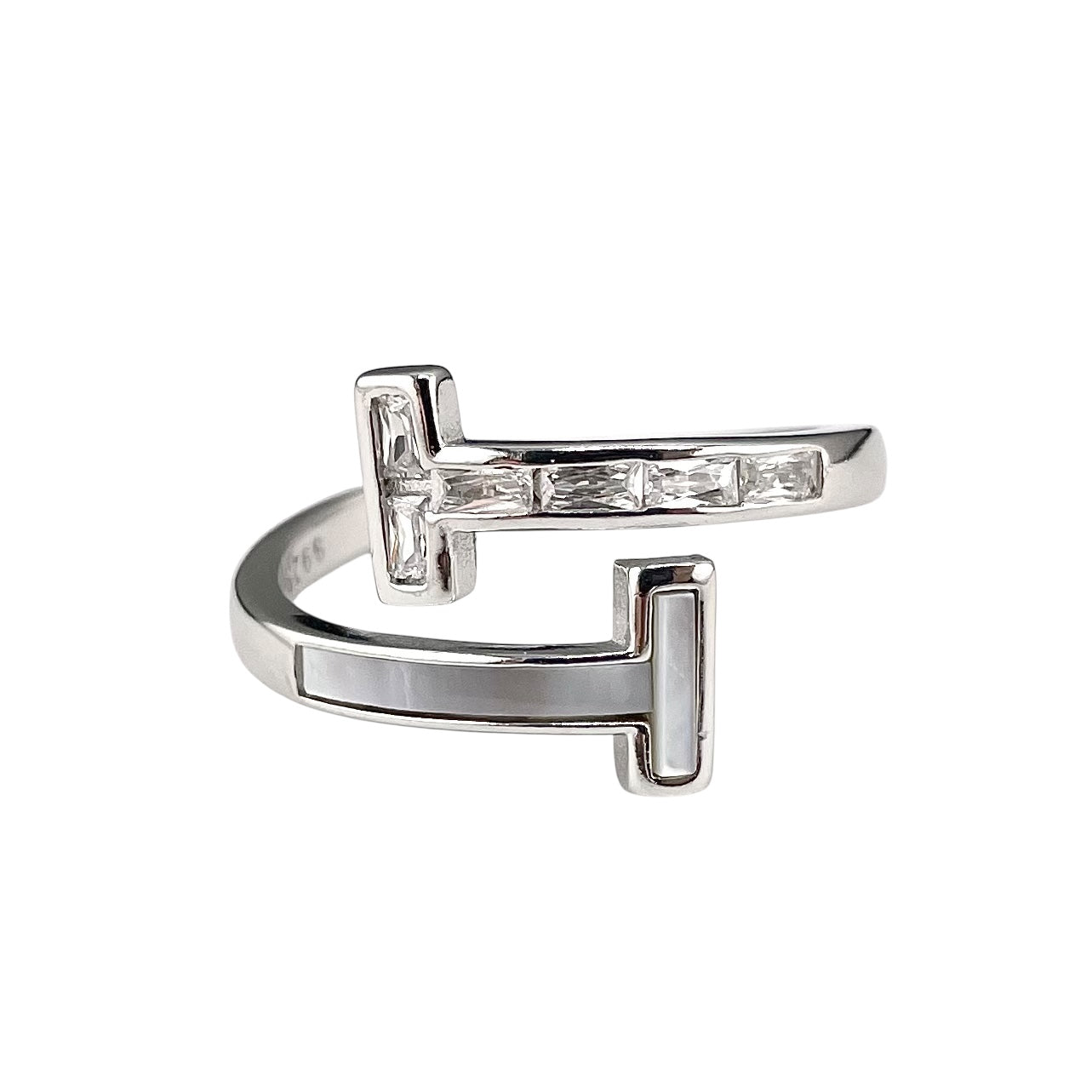 CZ Enamel Bar Wrap Ring Sterling Silver