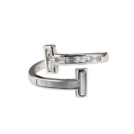 CZ Enamel Bar Wrap Ring Sterling Silver