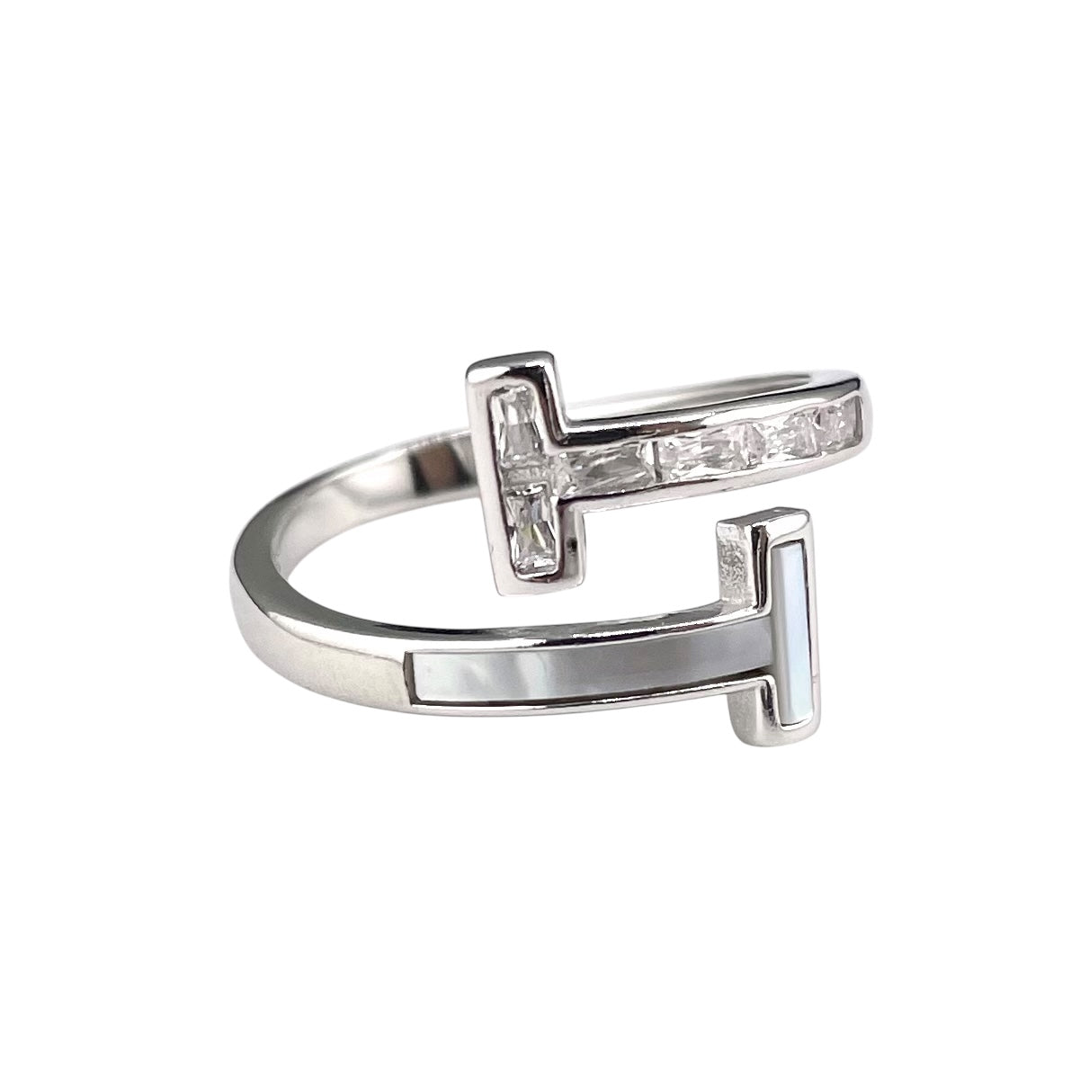 CZ Enamel Bar Wrap Ring Sterling Silver