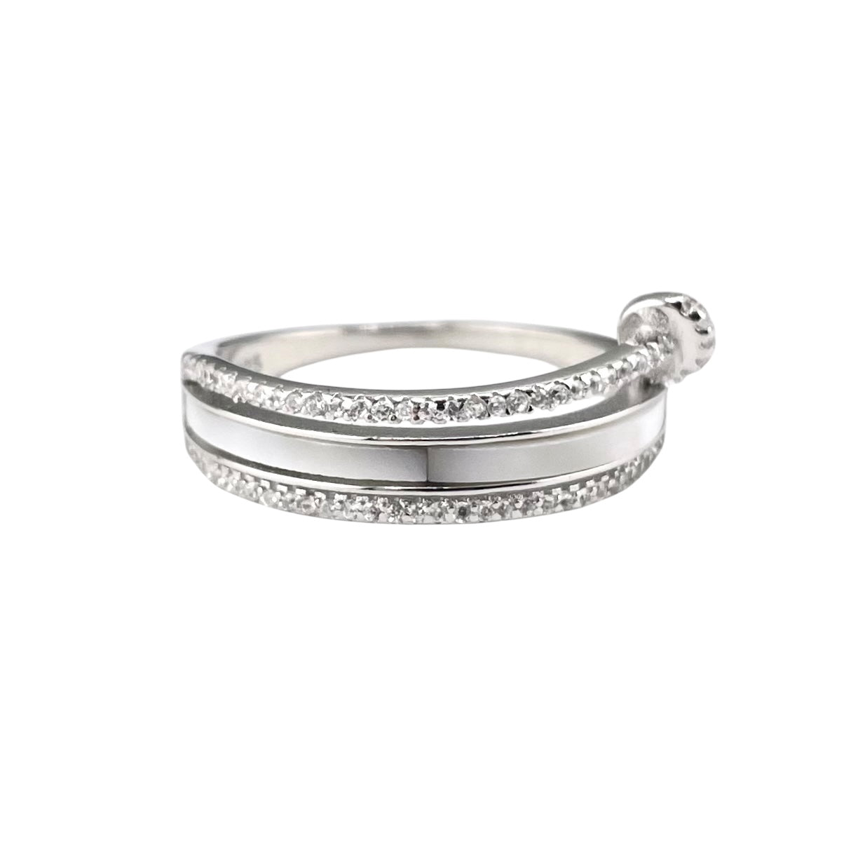 CZ Enamel Nail Wrap Ring Sterling Silver