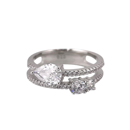 CZ Pear Round Wrap Ring Sterling Silver