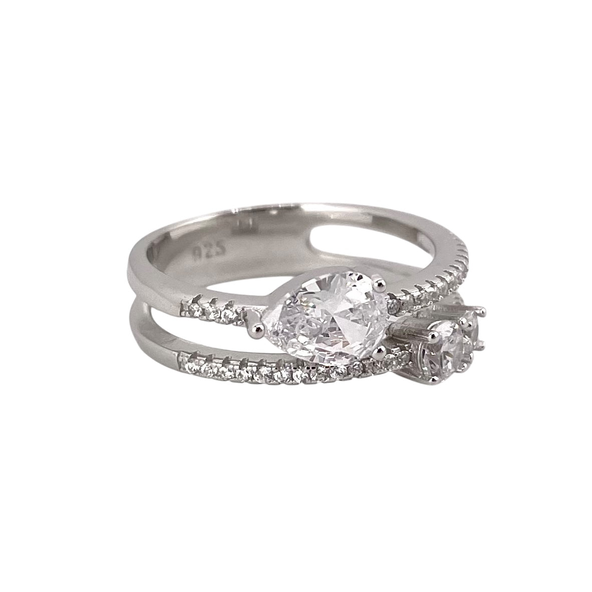 CZ Pear Round Wrap Ring Sterling Silver