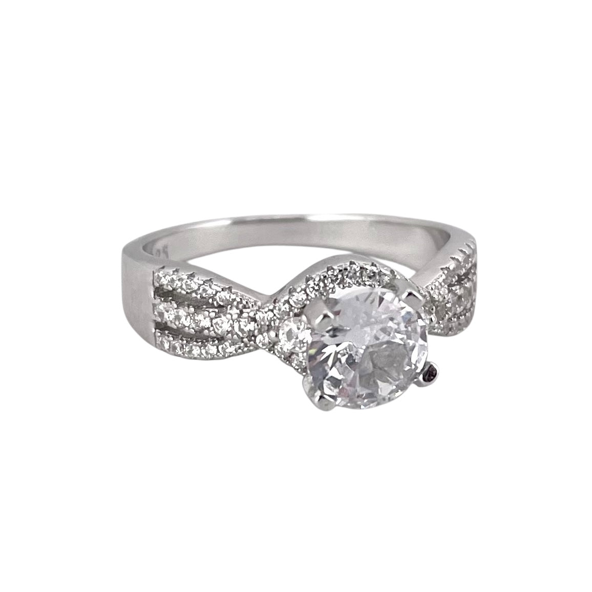 CZ Round Weave Ring Sterling Silver