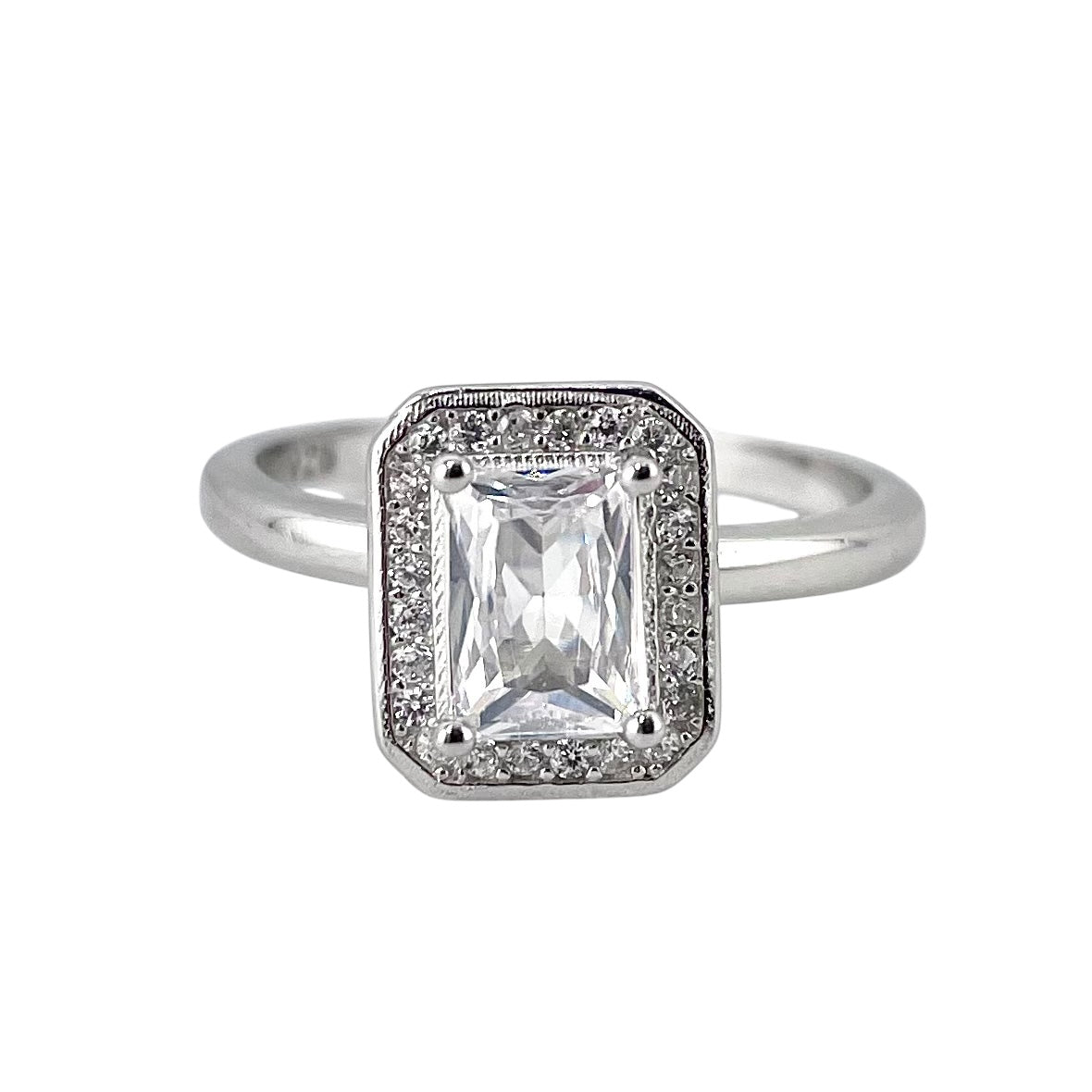 CZ Rectangle Border Ring Sterling Silver