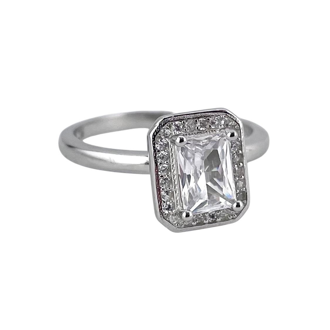 CZ Rectangle Border Ring Sterling Silver