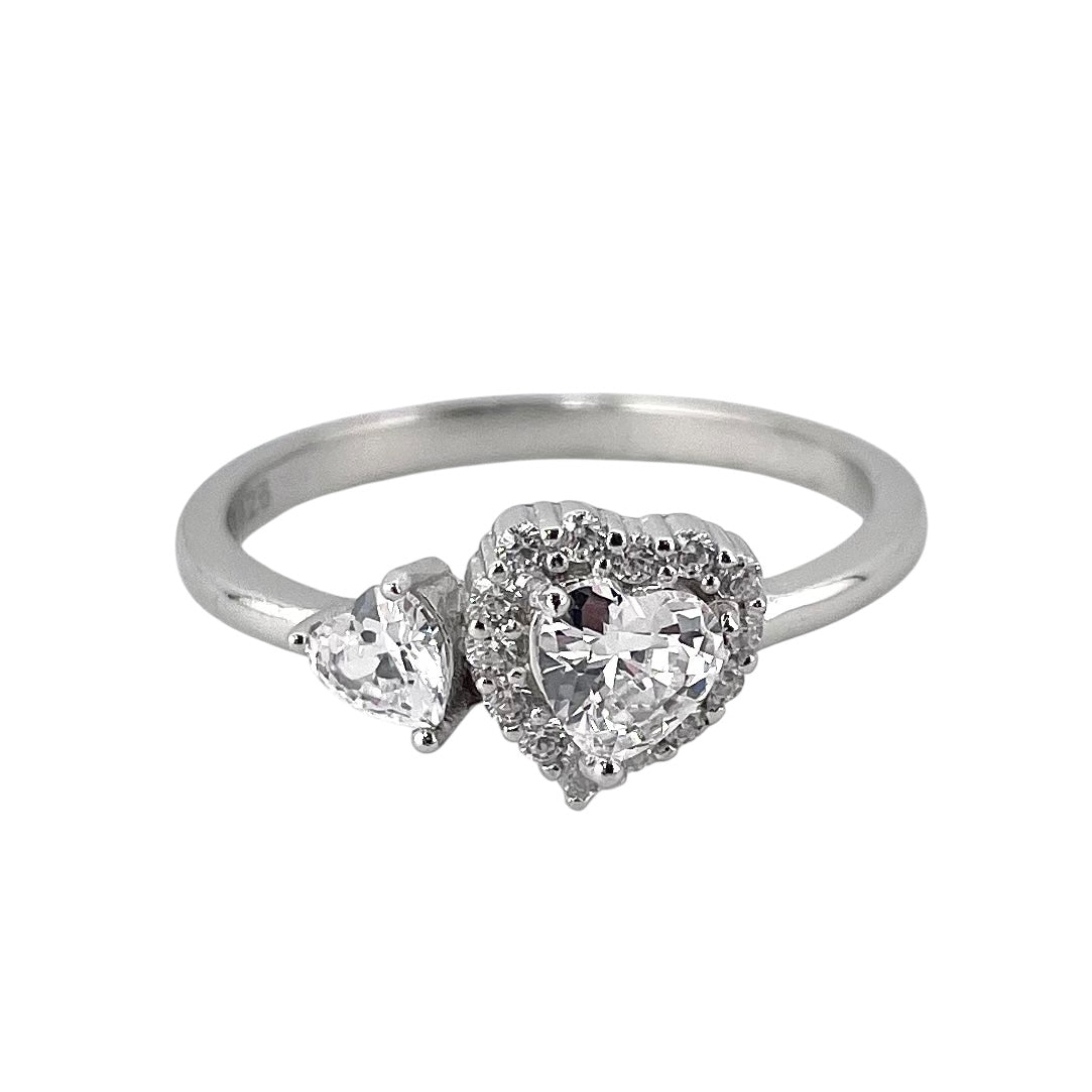 CZ Double Heart Ring Sterling Silver