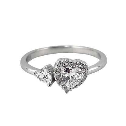 CZ Double Heart Ring Sterling Silver