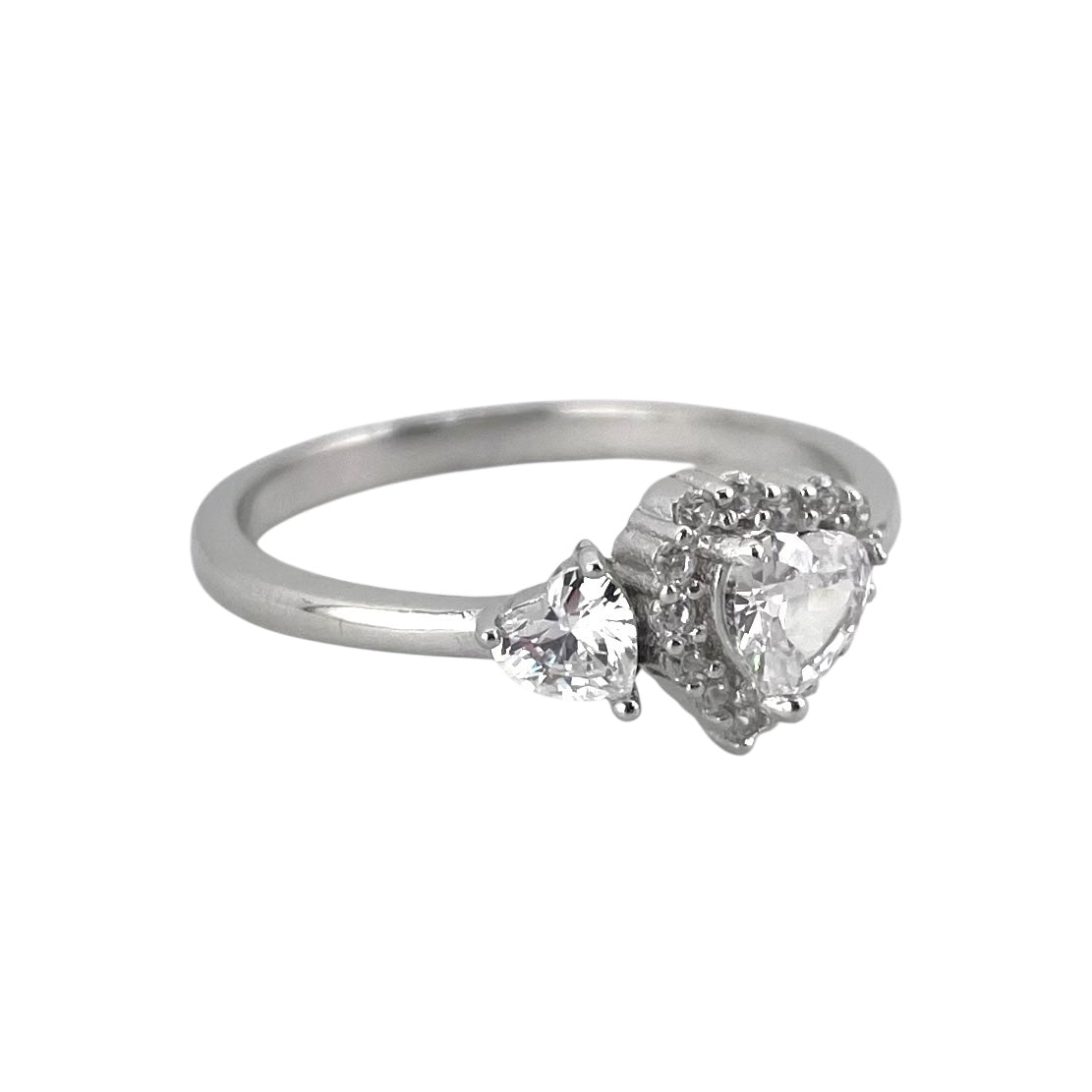 CZ Double Heart Ring Sterling Silver