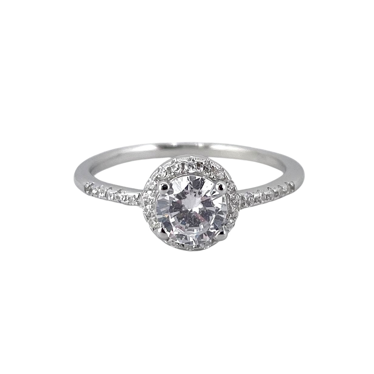 CZ Round Stone Ring Sterling Silver
