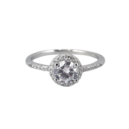 CZ Round Stone Ring Sterling Silver