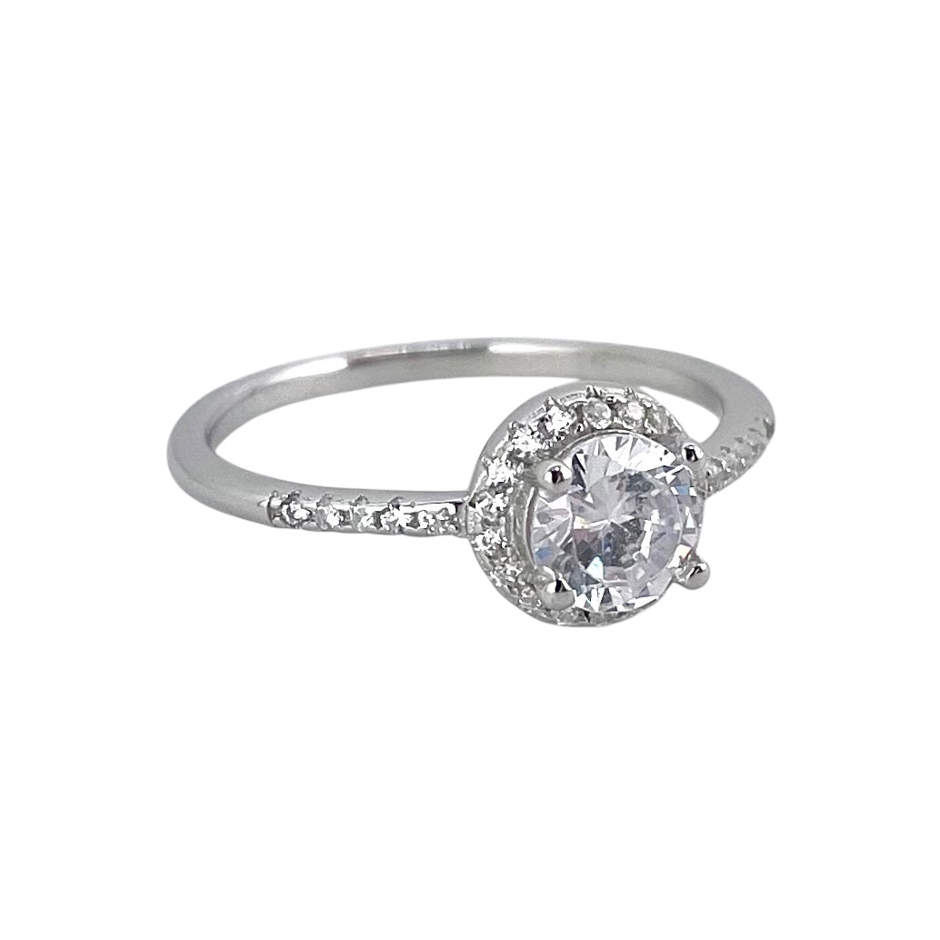 CZ Round Stone Ring Sterling Silver