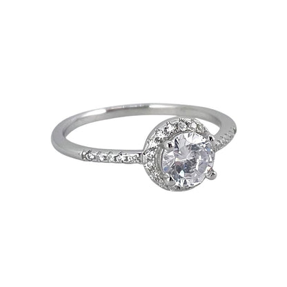 CZ Round Stone Ring Sterling Silver