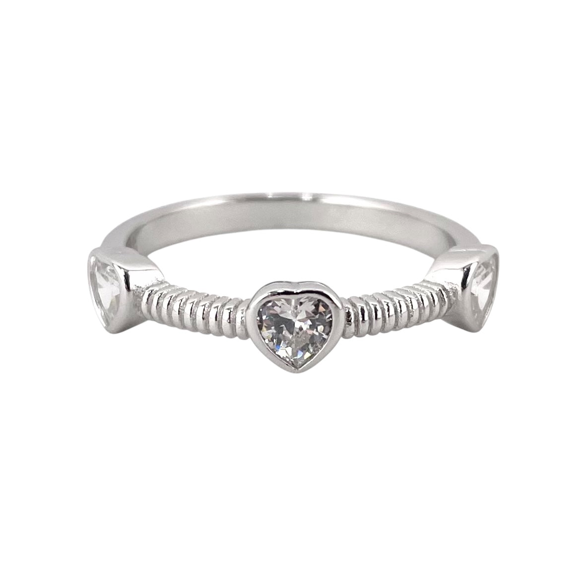 CZ 3 Heart Ring Sterling Silver