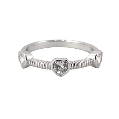 CZ 3 Heart Ring Sterling Silver