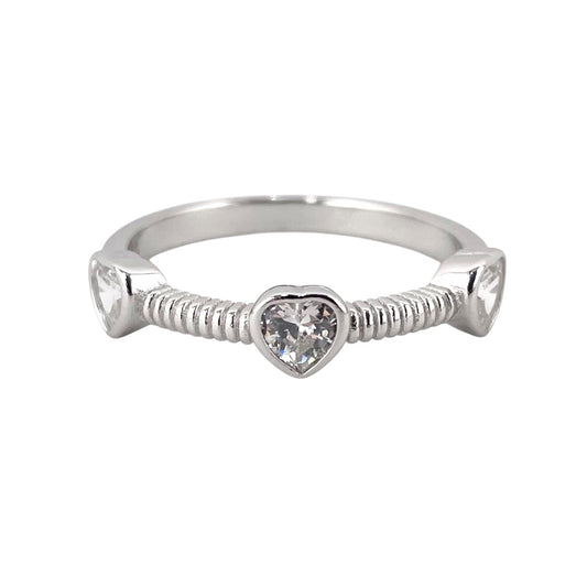 CZ 3 Heart Ring Sterling Silver