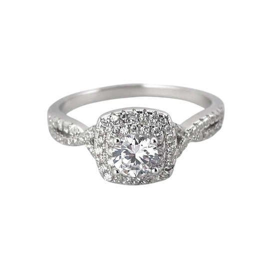 CZ Round Stacked Border Ring Sterling Silver