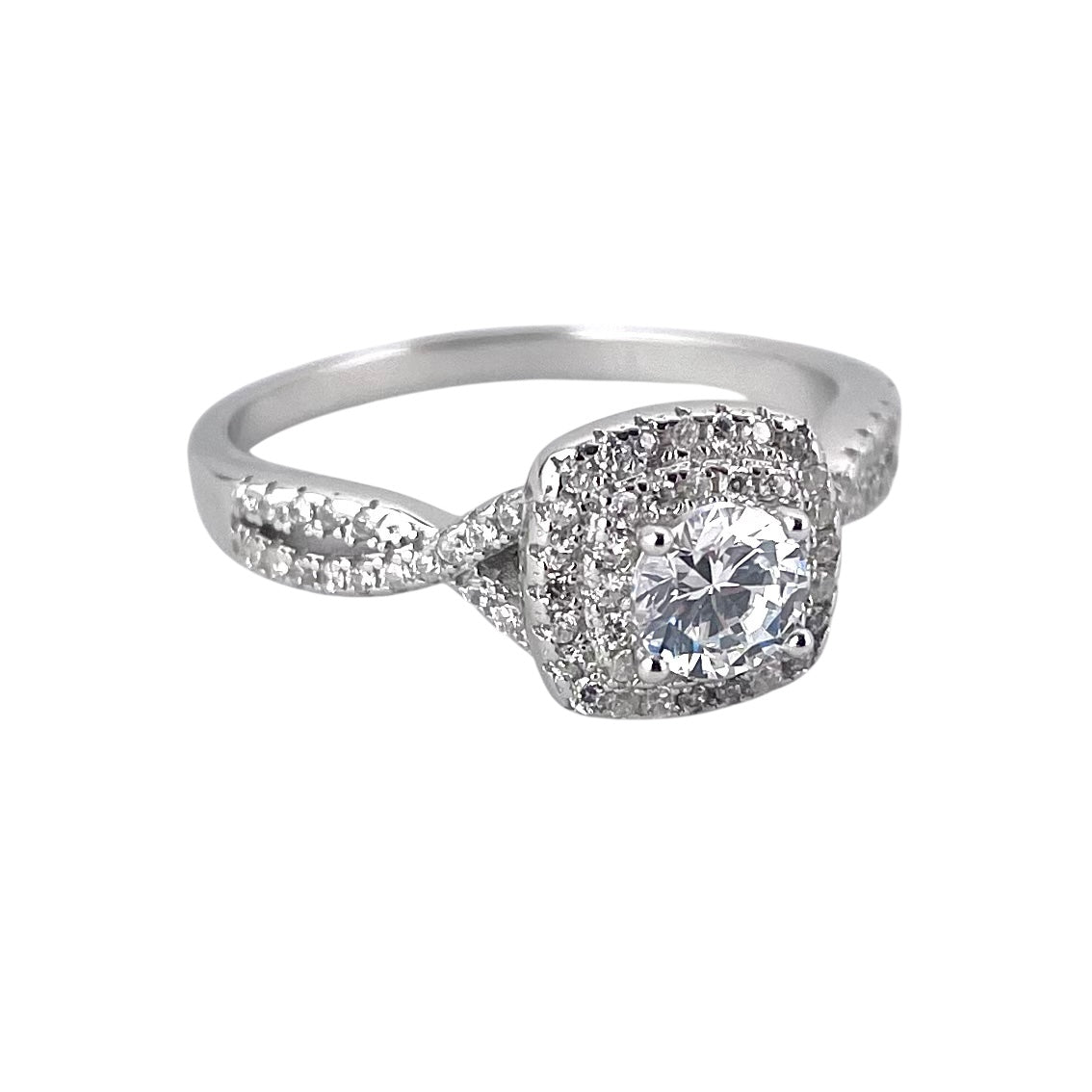 CZ Round Stacked Border Ring Sterling Silver