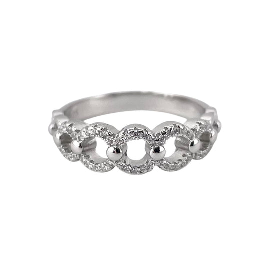 CZ Round Link Ring Sterling Silver