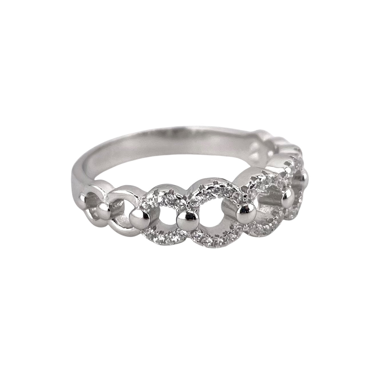 CZ Round Link Ring Sterling Silver