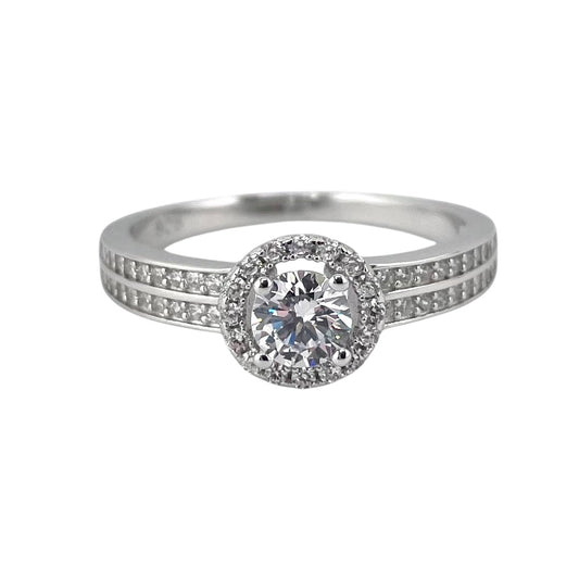 CZ Round Stone Ring Sterling Silver