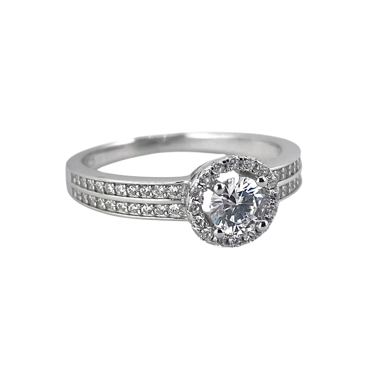 CZ Round Stone Ring Sterling Silver